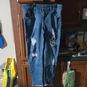 refuge Women's Skinny Distressed Blue Jeans